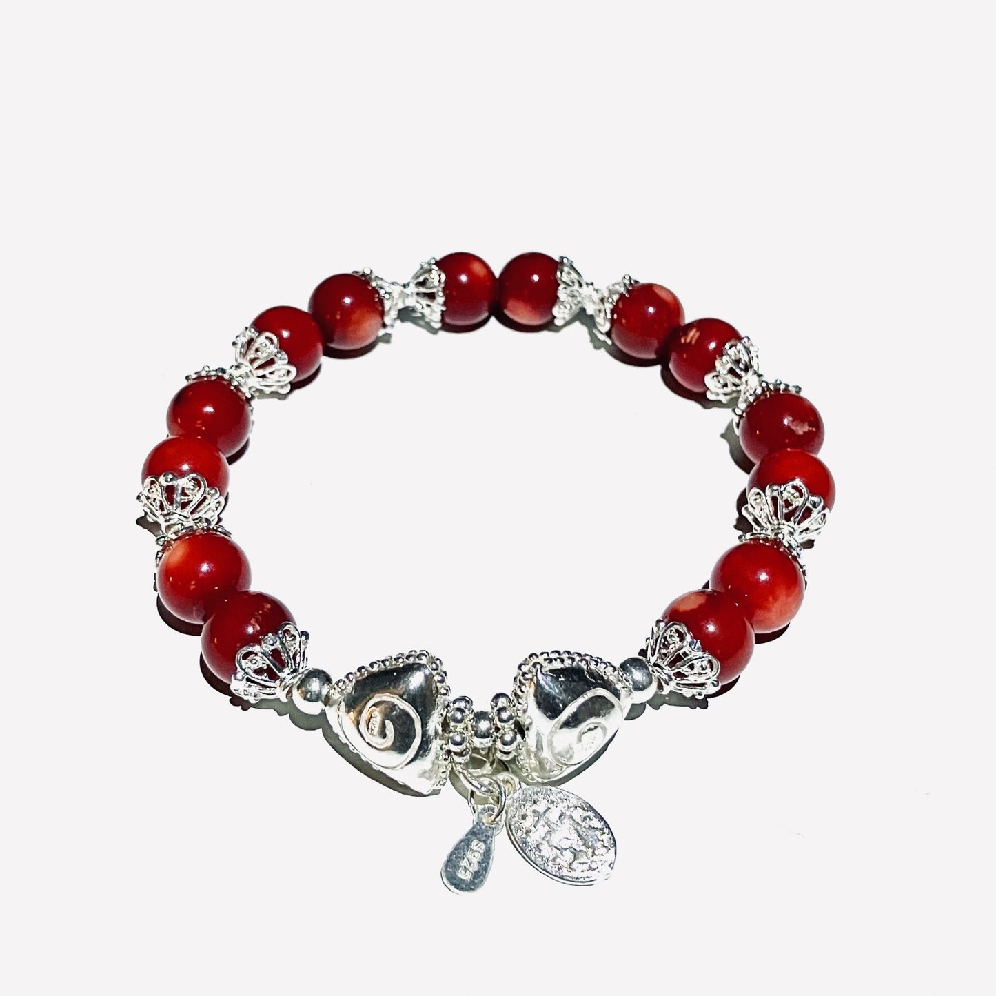 Coral Bracelet 8mm beads with 925 Sterling Silver (16-17cm) (22)