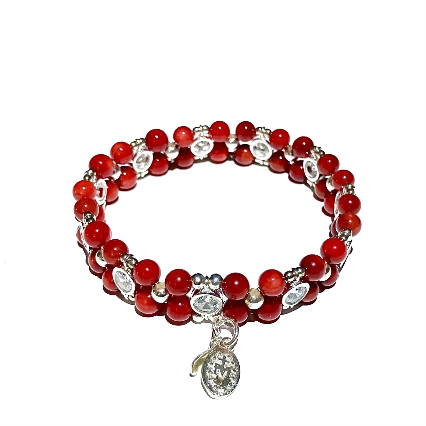 Coral Bracelet 4mm with 925 Sterling Silver (15-16cm) (23)