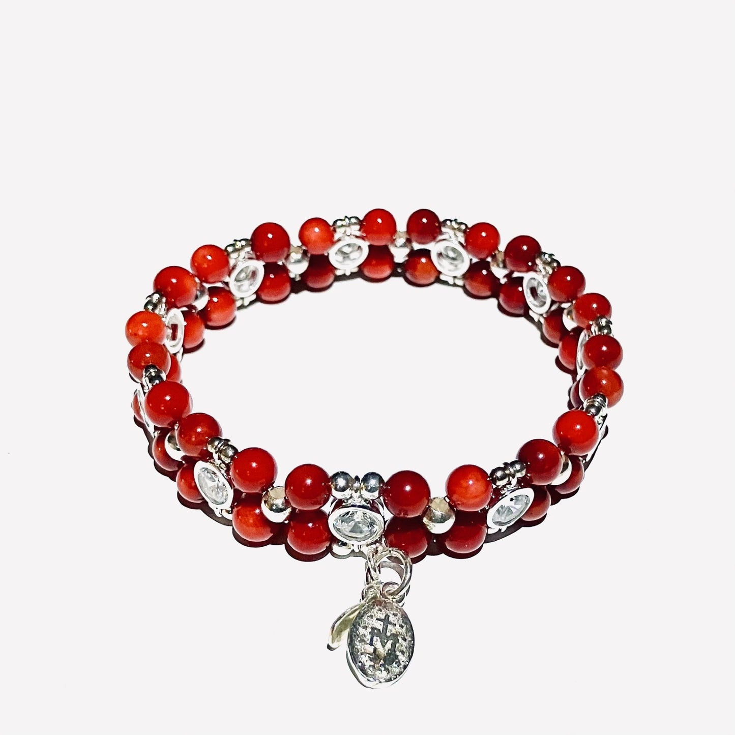 Coral Bracelet 4mm with 925 Sterling Silver (15-16cm) (23)