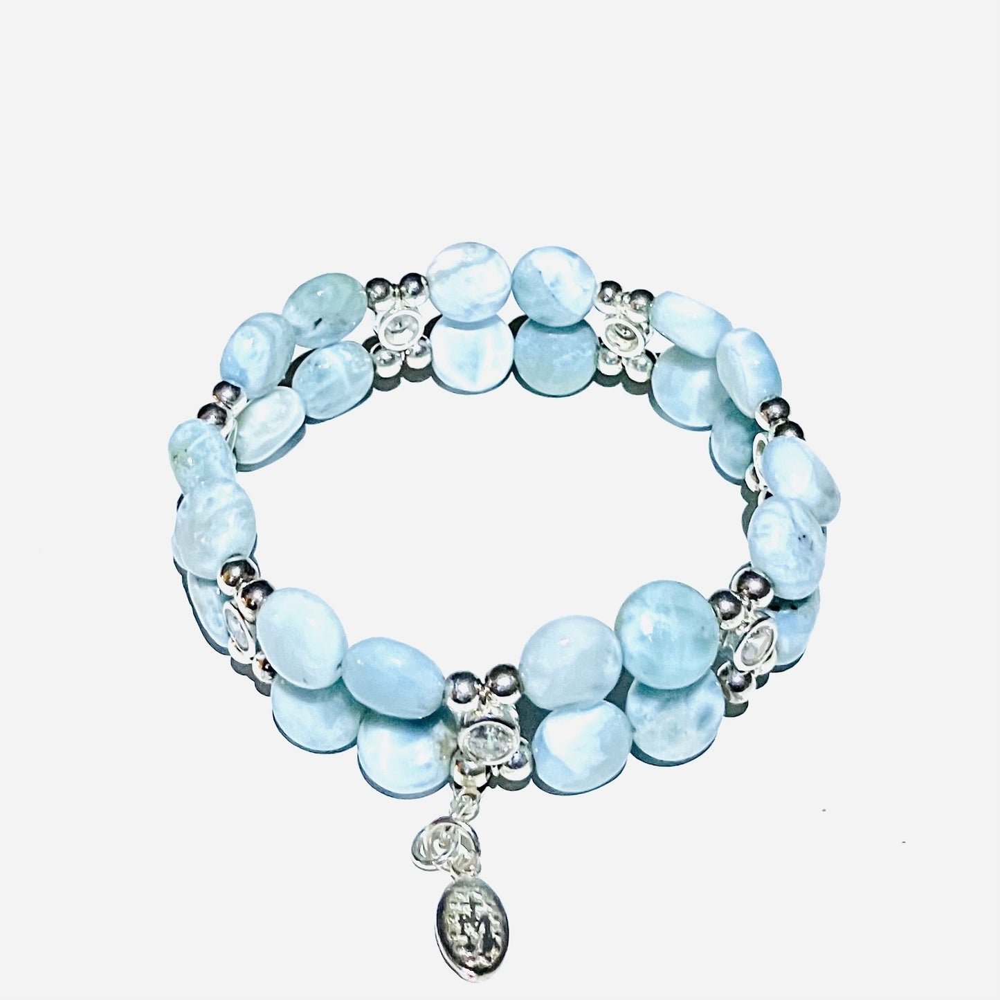 Larimar Coin Bracelet 925 sterling silver with zirconia (16-17cm) (33)