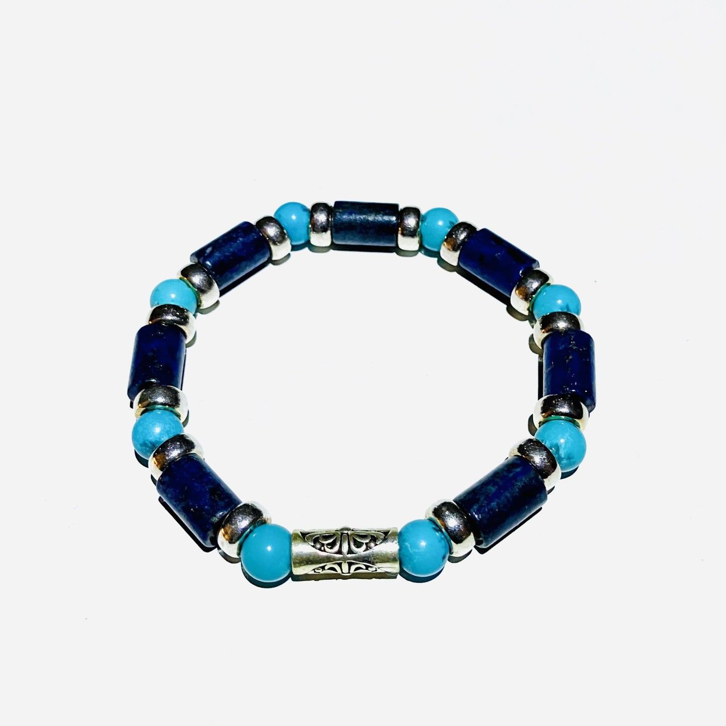 Lapis Lazuli & Turquoise Bracelet 925 sterling silver (18 - 19cm) (12)