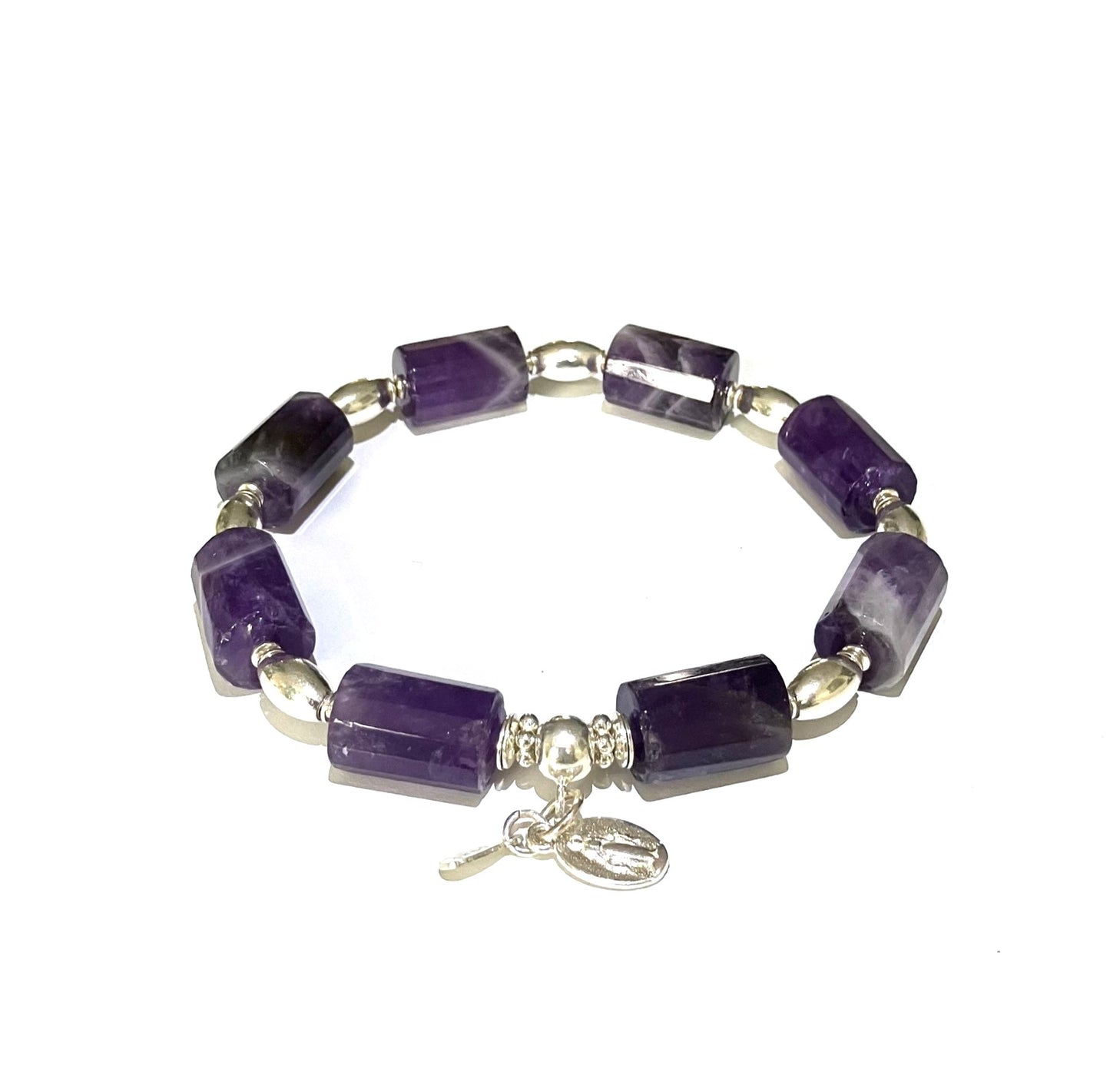 Amethyst Cilinder Bracelet 925 silver (17,5-18,5cm) (78)