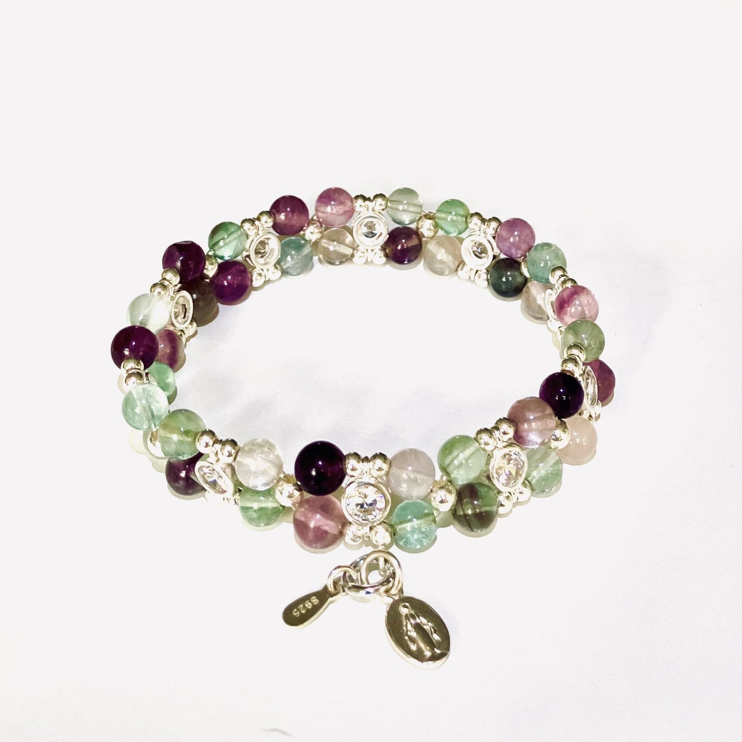 Fluorite Bracelet 925 silver (17-18cm) (81)
