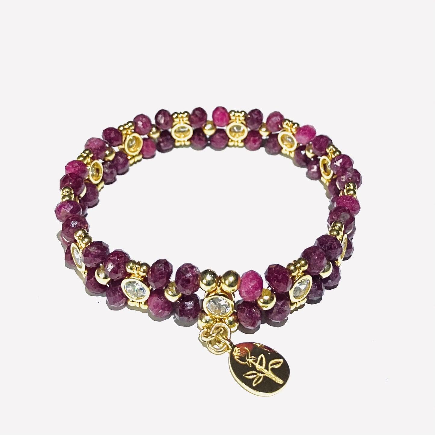 Ruby Bracelet 14kt Gold plated on 925 silver 17,5-18,5