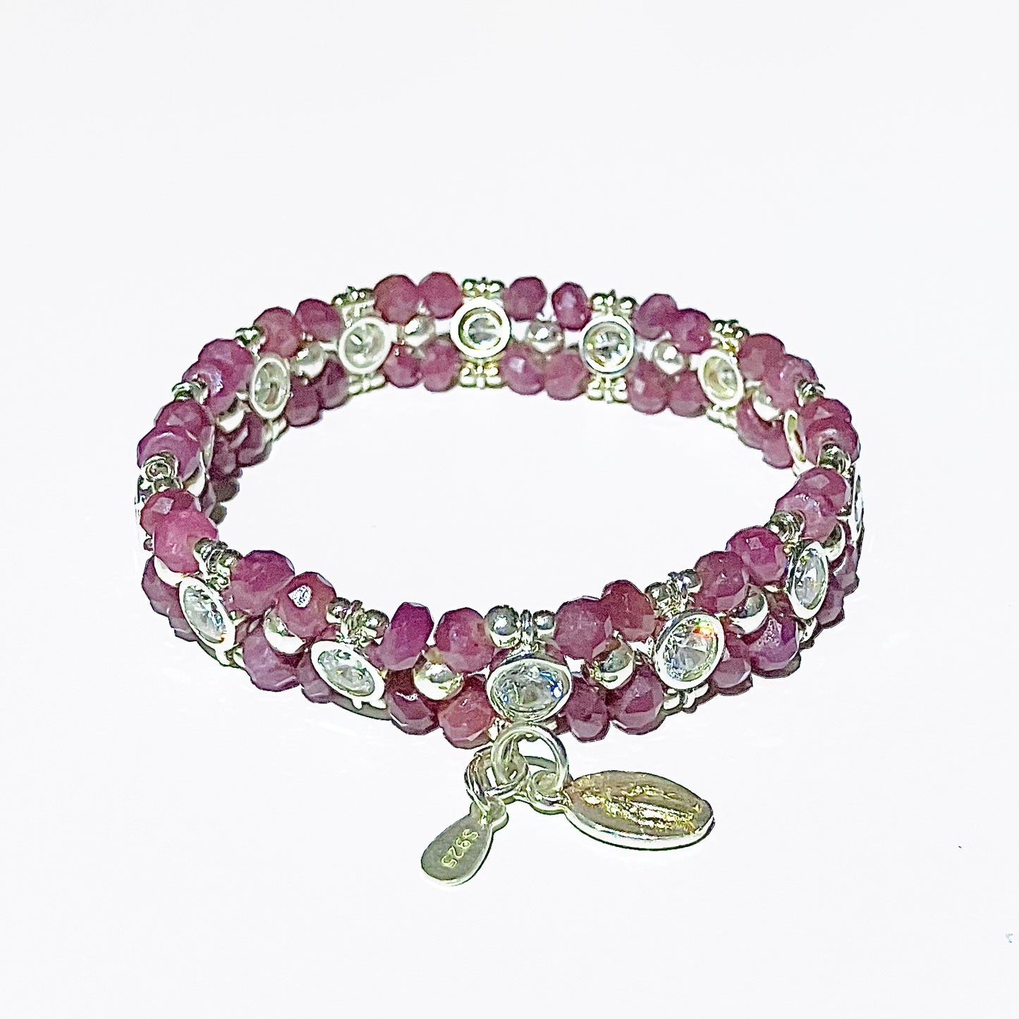 Ruby Bracelet light pink 4mm 925 silver (15,5-17cm) (97)