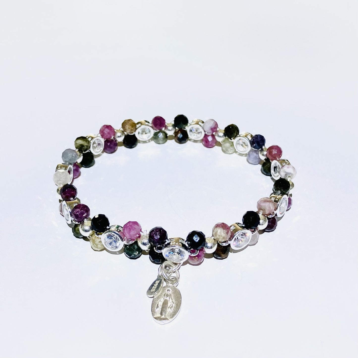 Tourmaline Multicolor 4mm 925 sterling silver 15,5-17cm (70-2)