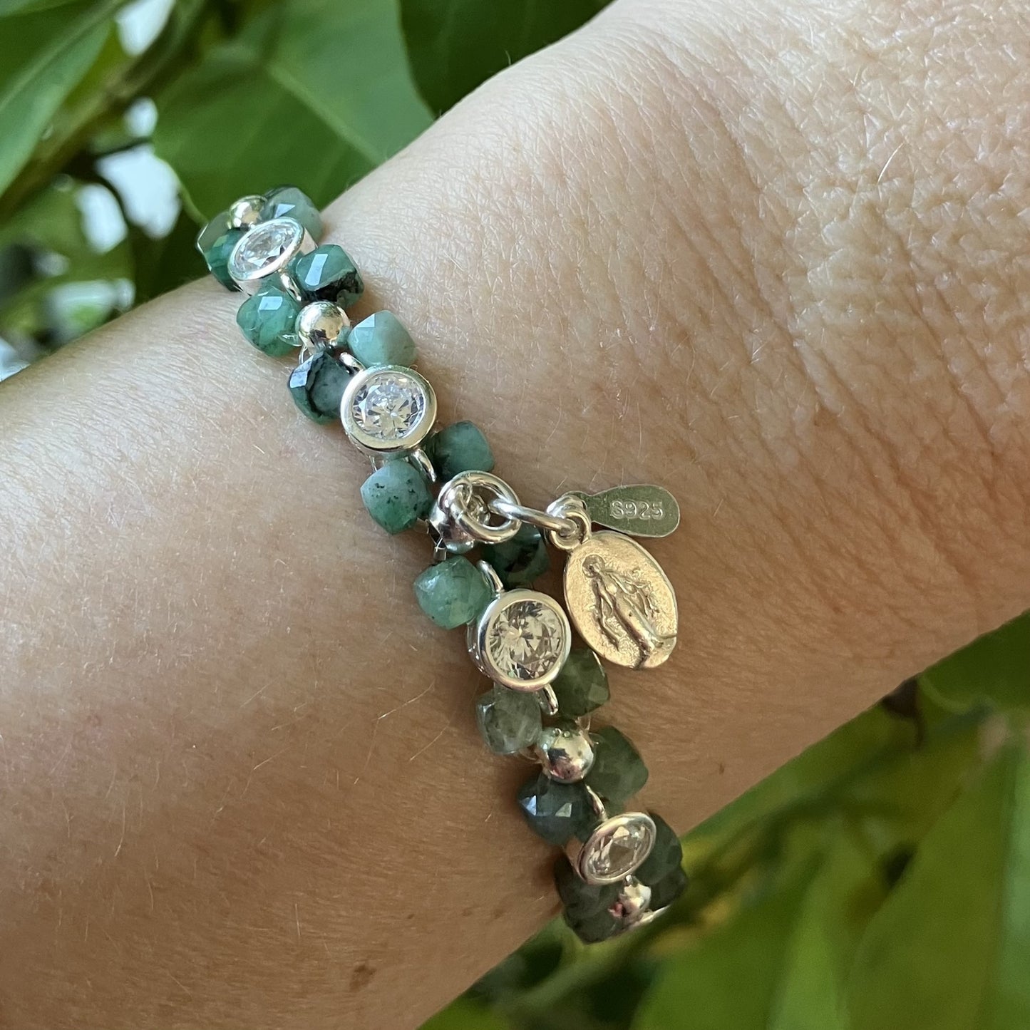 Emerald Bracelet 925 sterling 15,5-16,5cm) (75-2)