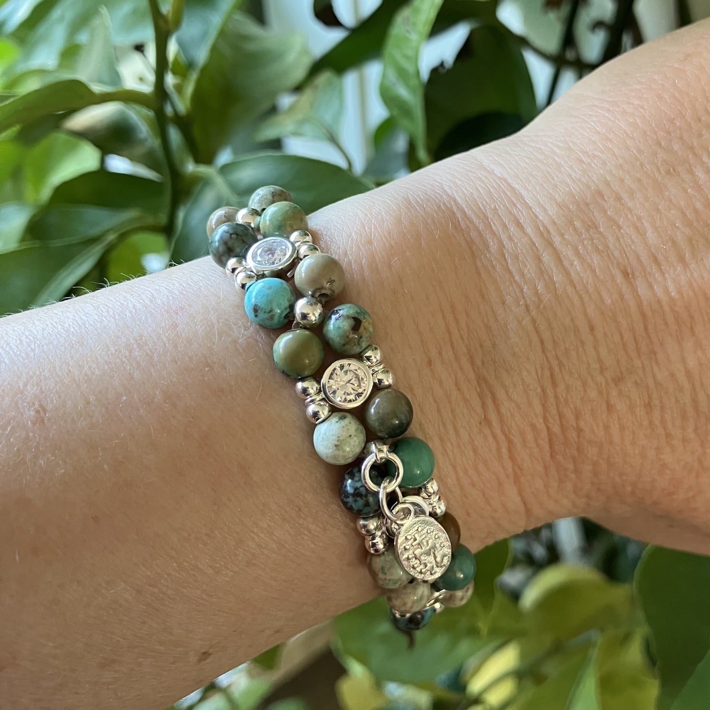 Turquoise African with zirkon in 925 silver L (16,5-17,5cm) (56-2)