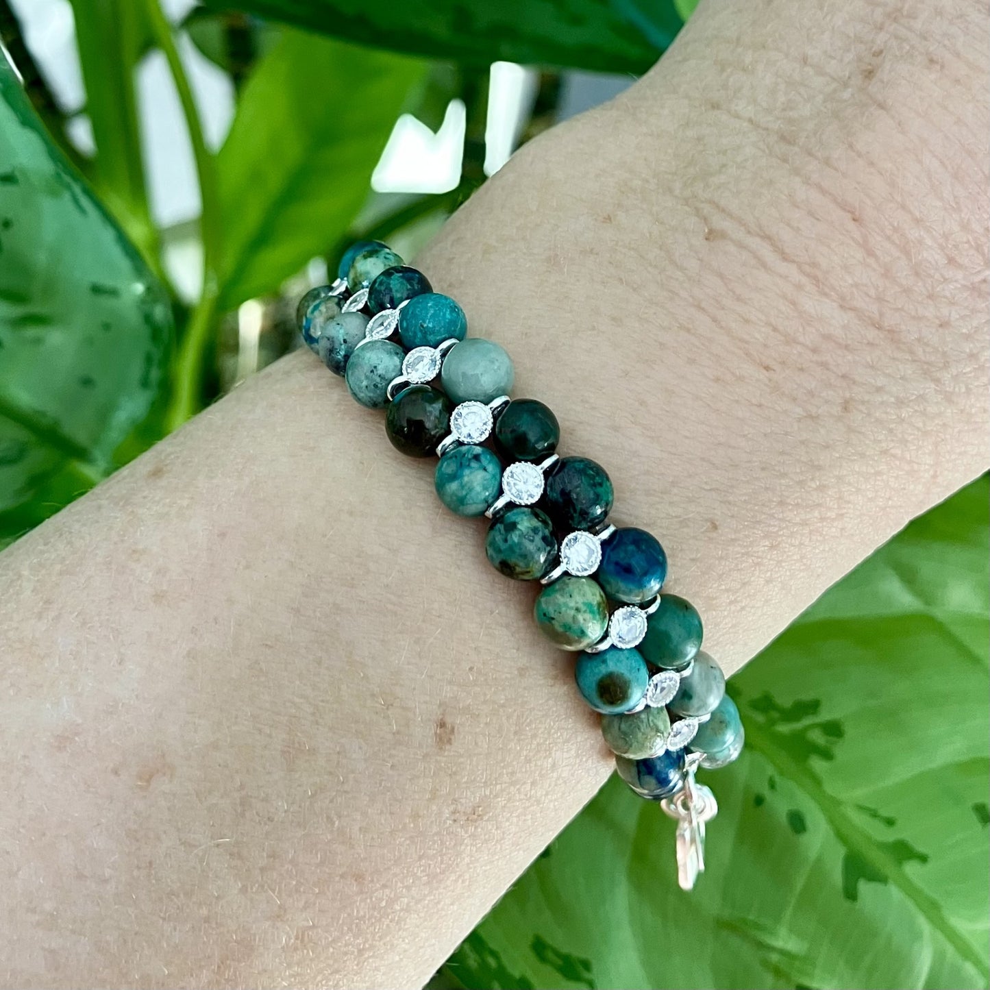 Turquoise African 5mm with zirkon connectors in 925 silver (16-17) (62)
