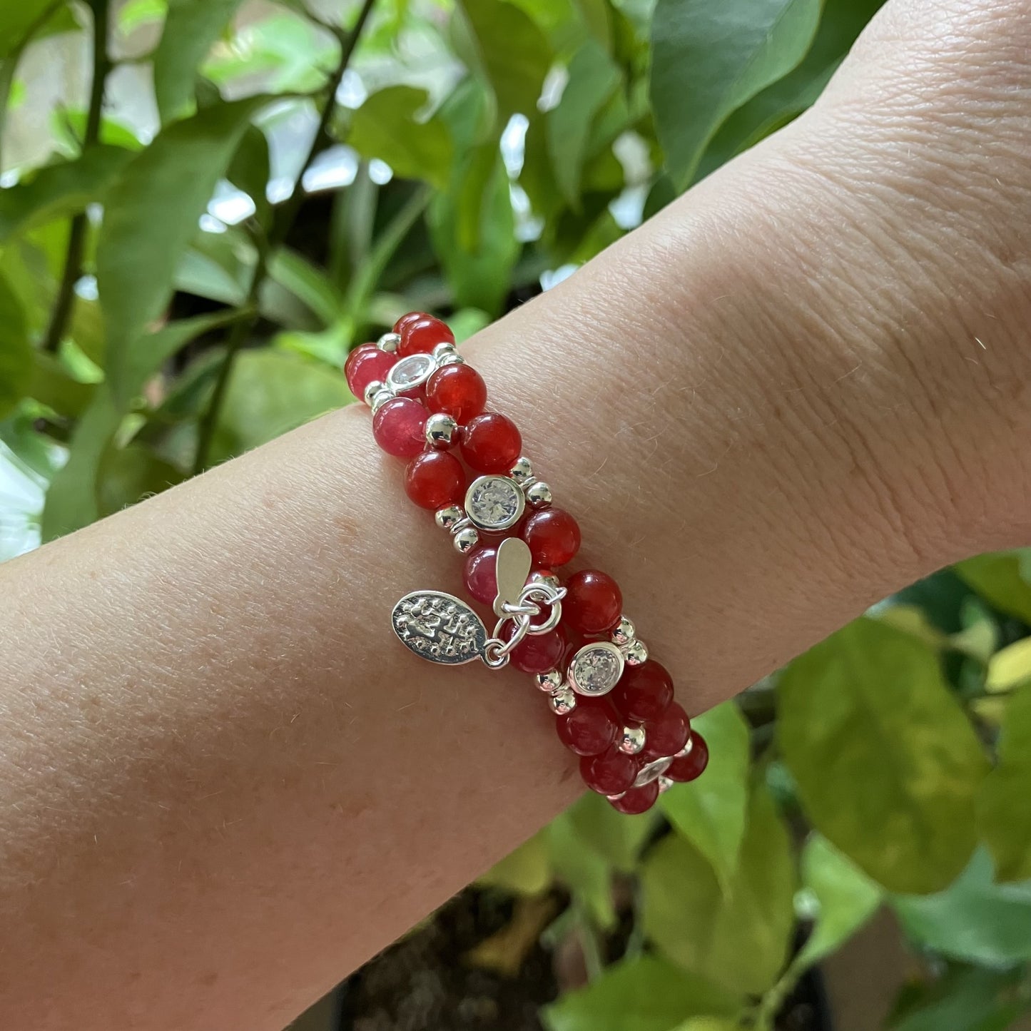 Cherry Quartz (6mm) bracelet in 925 sterling silver (16.5-17.5cm) (3)