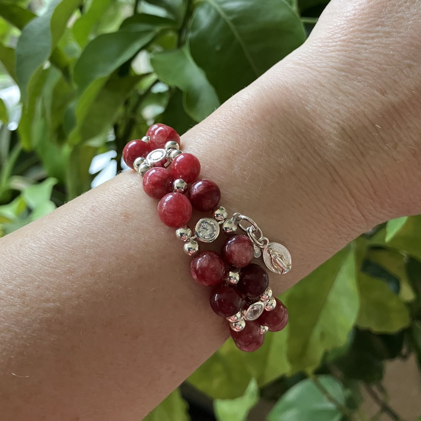 Cherry Quartz (8mm) bracelet in 925 sterling silver (16.5-17.5) (2)