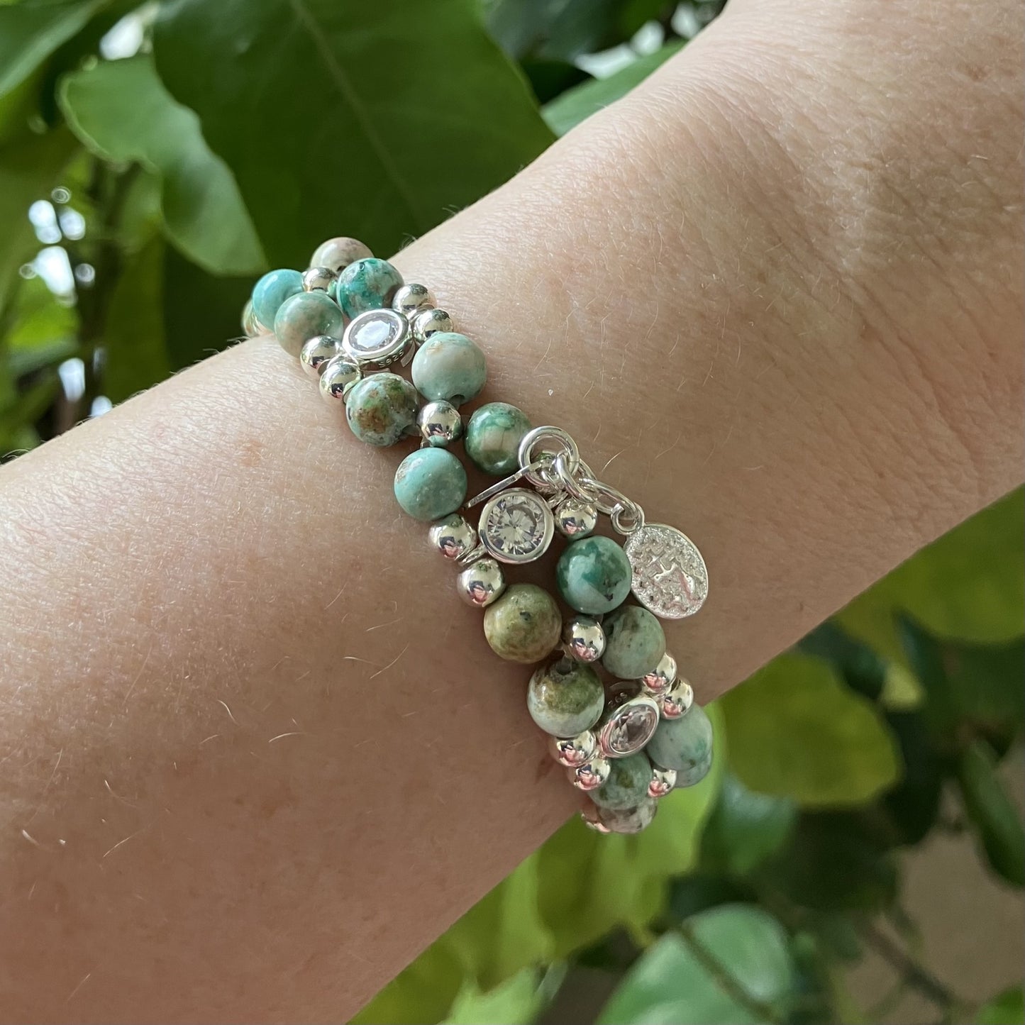 Turquoise Bracelet (Peru) 6mm 925 sterling silver (16-17cm) (20)