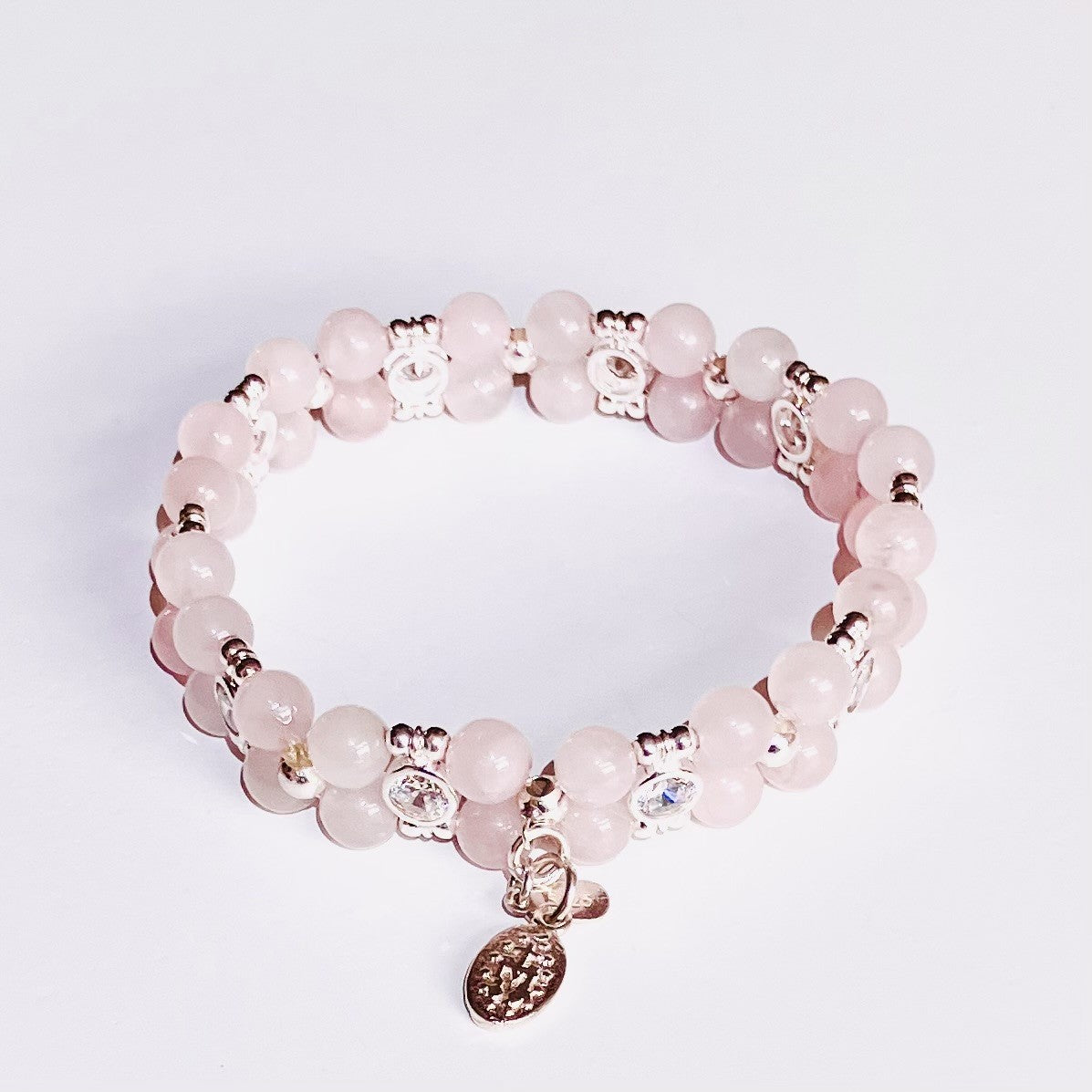 Rose Quartz 6mm Bracelet with zirkoon and 925 silver (16-17cm) (96-2)