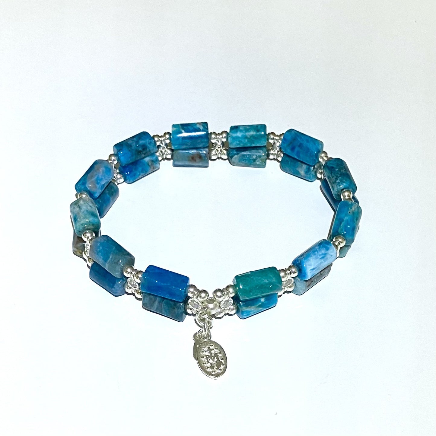 Apatite tube bracelet in 925 sterling silver (17-18cm) (10)
