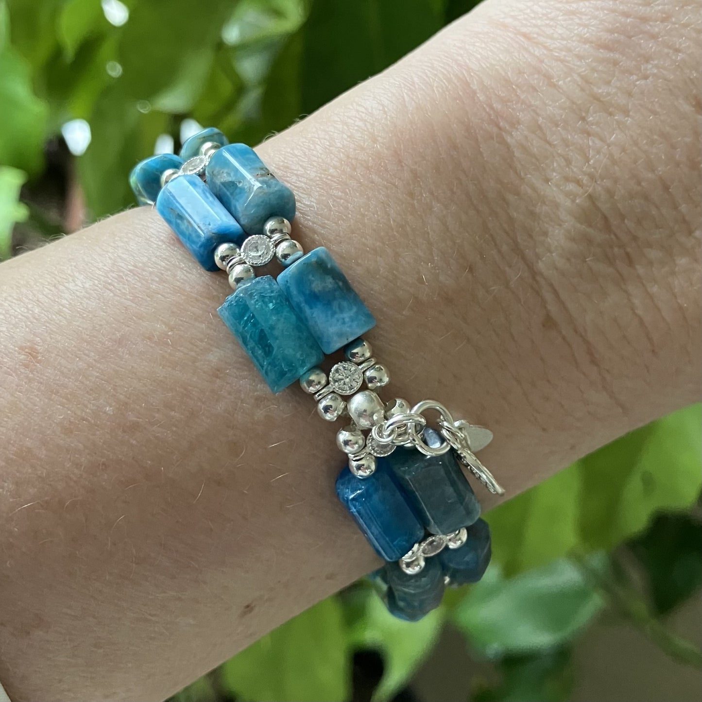 Apatite tube bracelet in 925 sterling silver (17-18cm) (10)