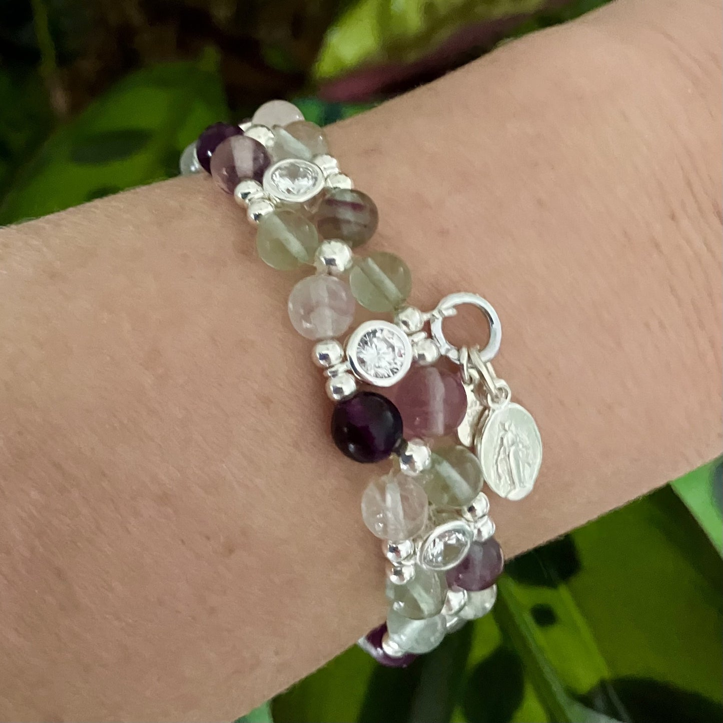 Fluorite Bracelet 925 silver (15-16cm) (80)