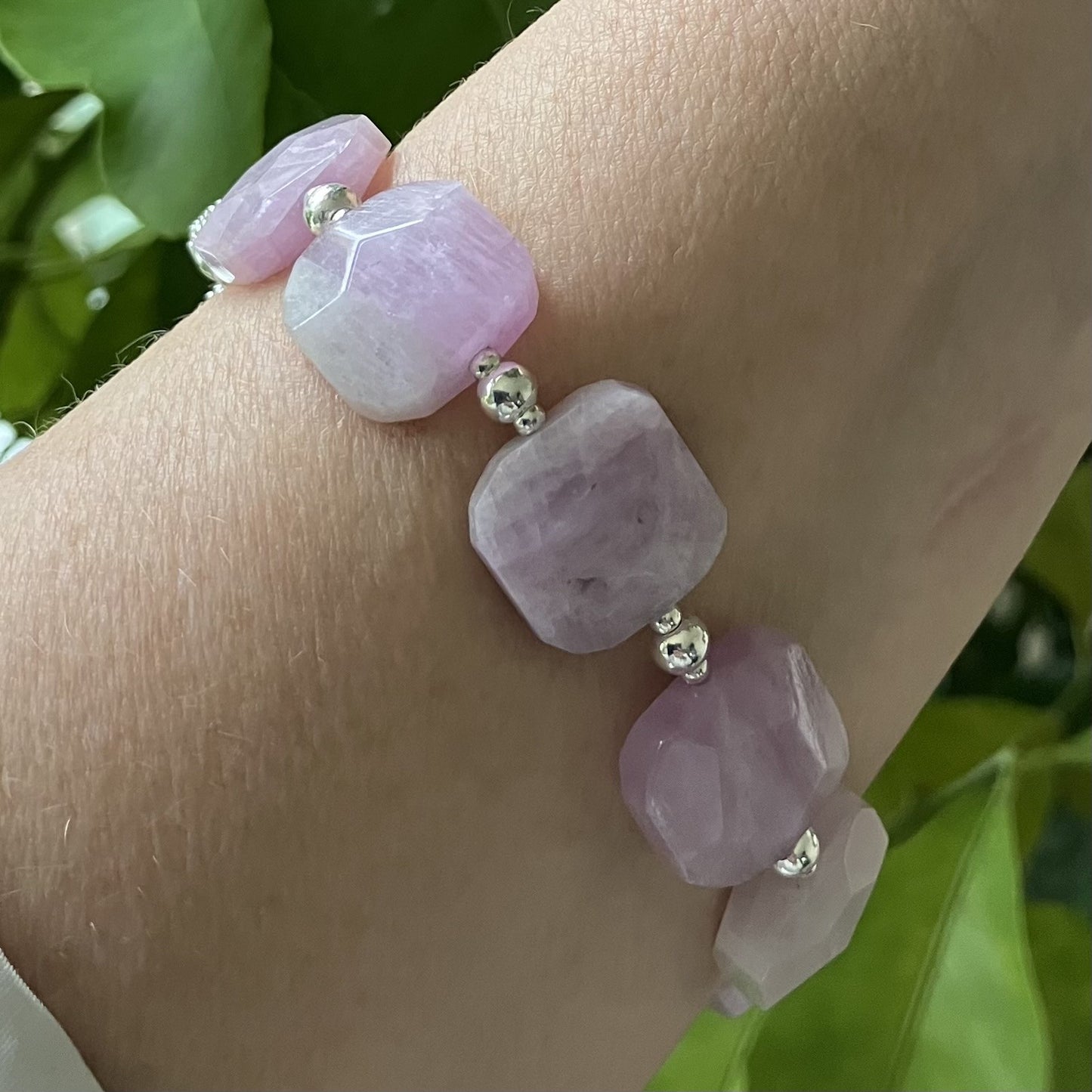 Kunzite bracelet 925 silver (17,5-18,5cm) (103)
