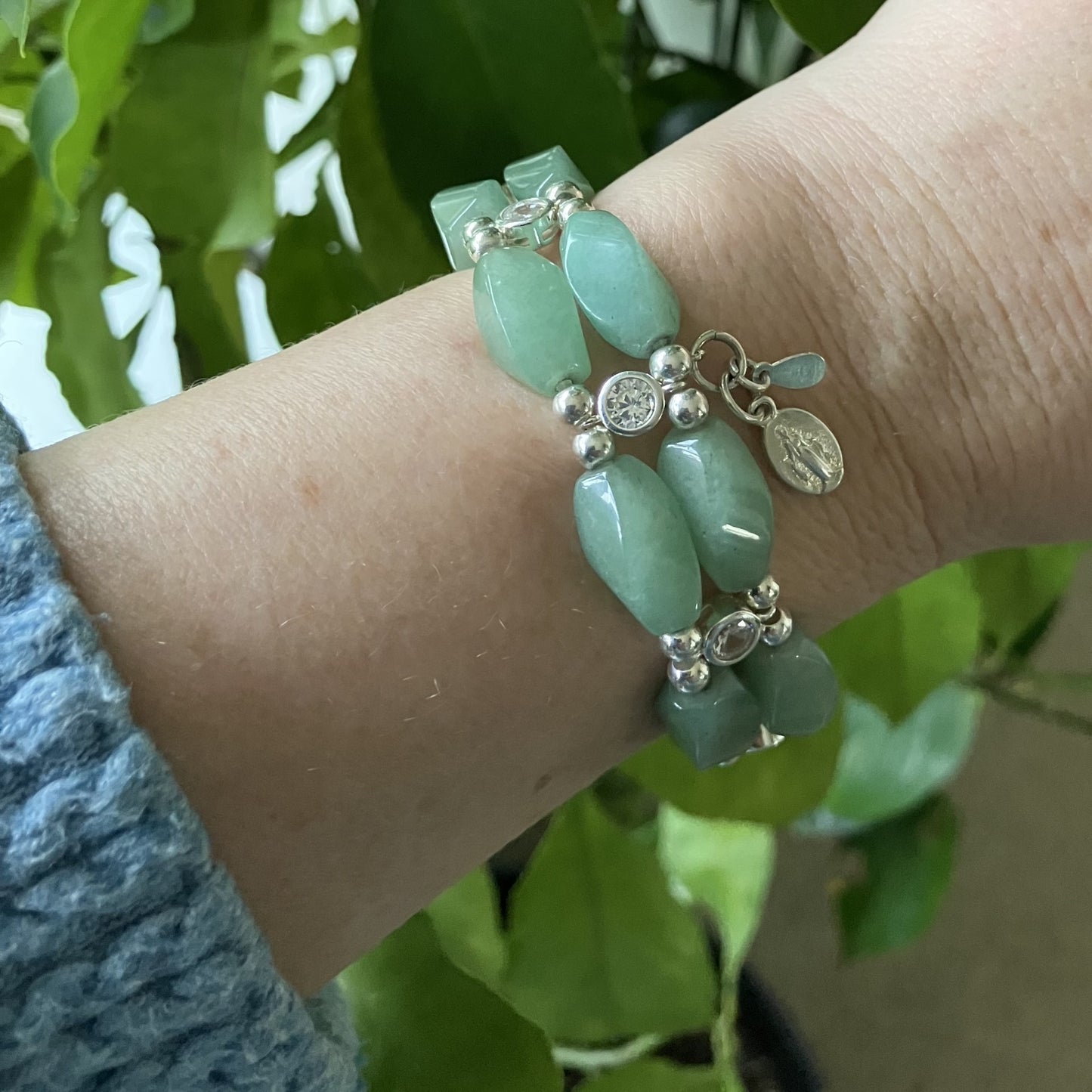 Aventurine Bracelet with zirkon spacers and 925 sterling silver (66)