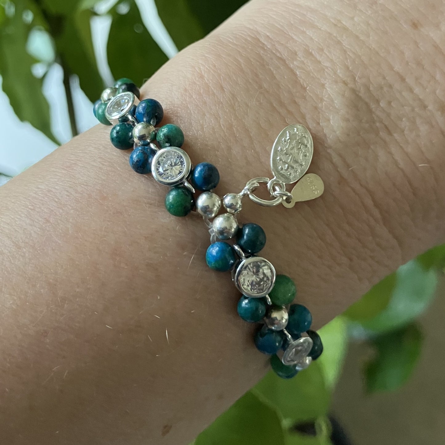 Chrysocolla Bracelet 925 silver (15,5-16,5cm) (13)