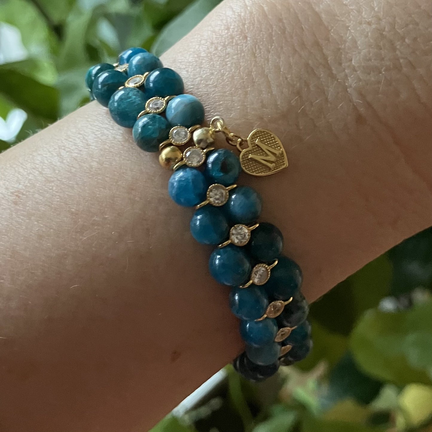 Apatite Bracelet 925 silver- 14kt gold plated (17,5-18,5cm) (26)