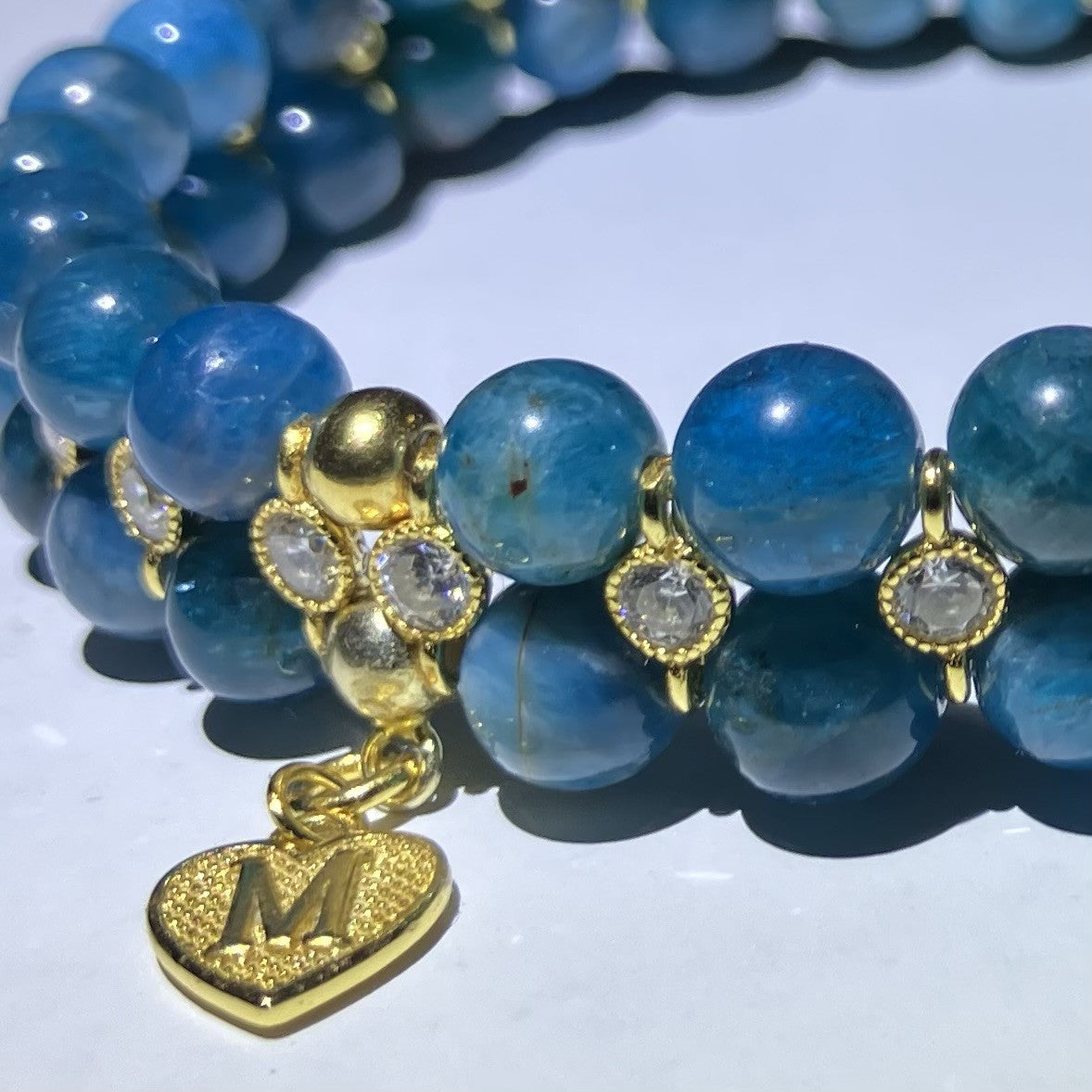Apatite Bracelet 925 silver- 14kt gold plated (17,5-18,5cm) (26)