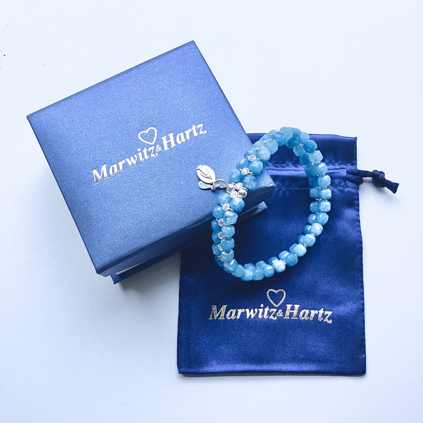 Chalcedony Blue Bracelet 925 sterling silver-14 kt gold plated (16-17cm) (105)