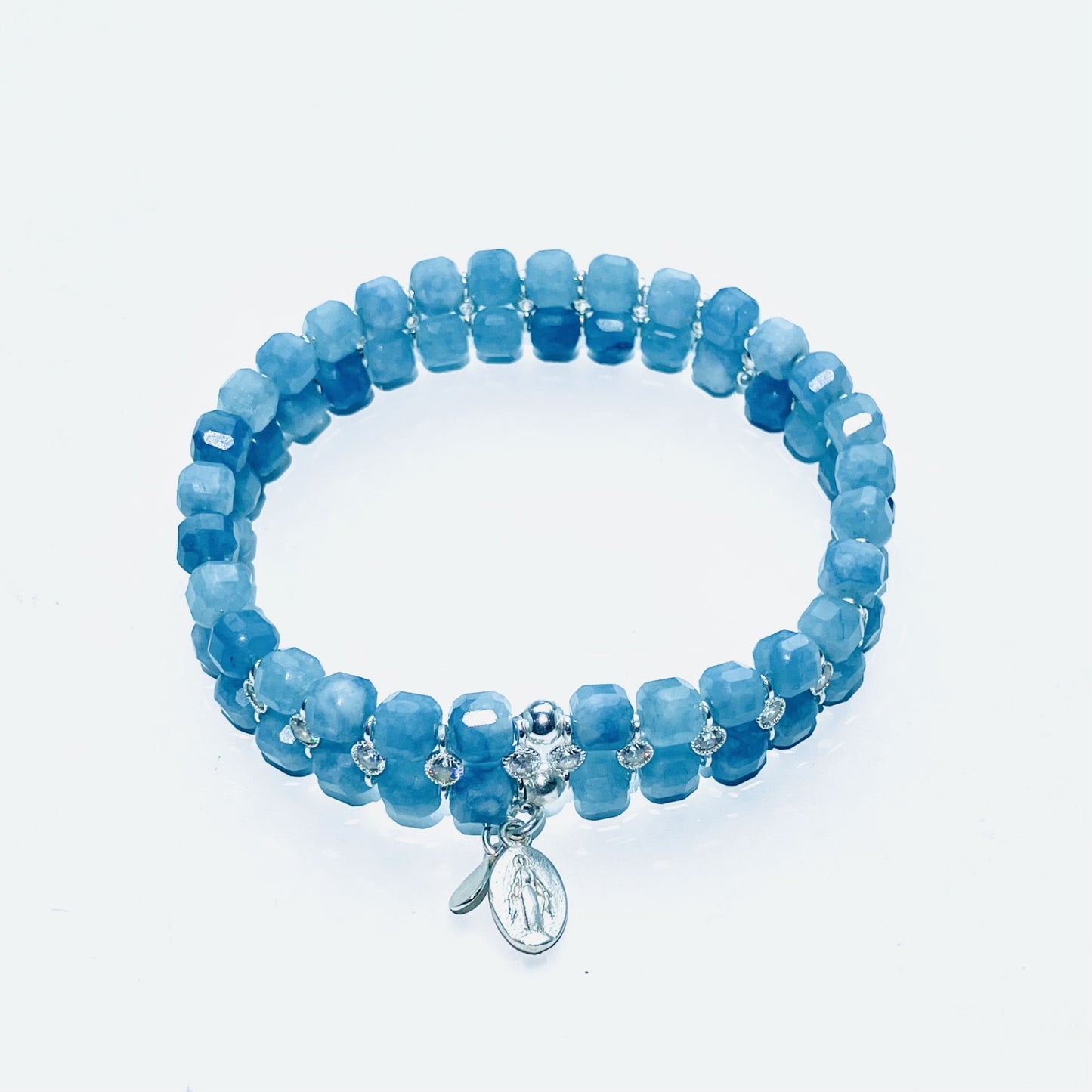 Chalcedony Blue Bracelet 925 sterling silver-14 kt gold plated (16-17cm) (105)