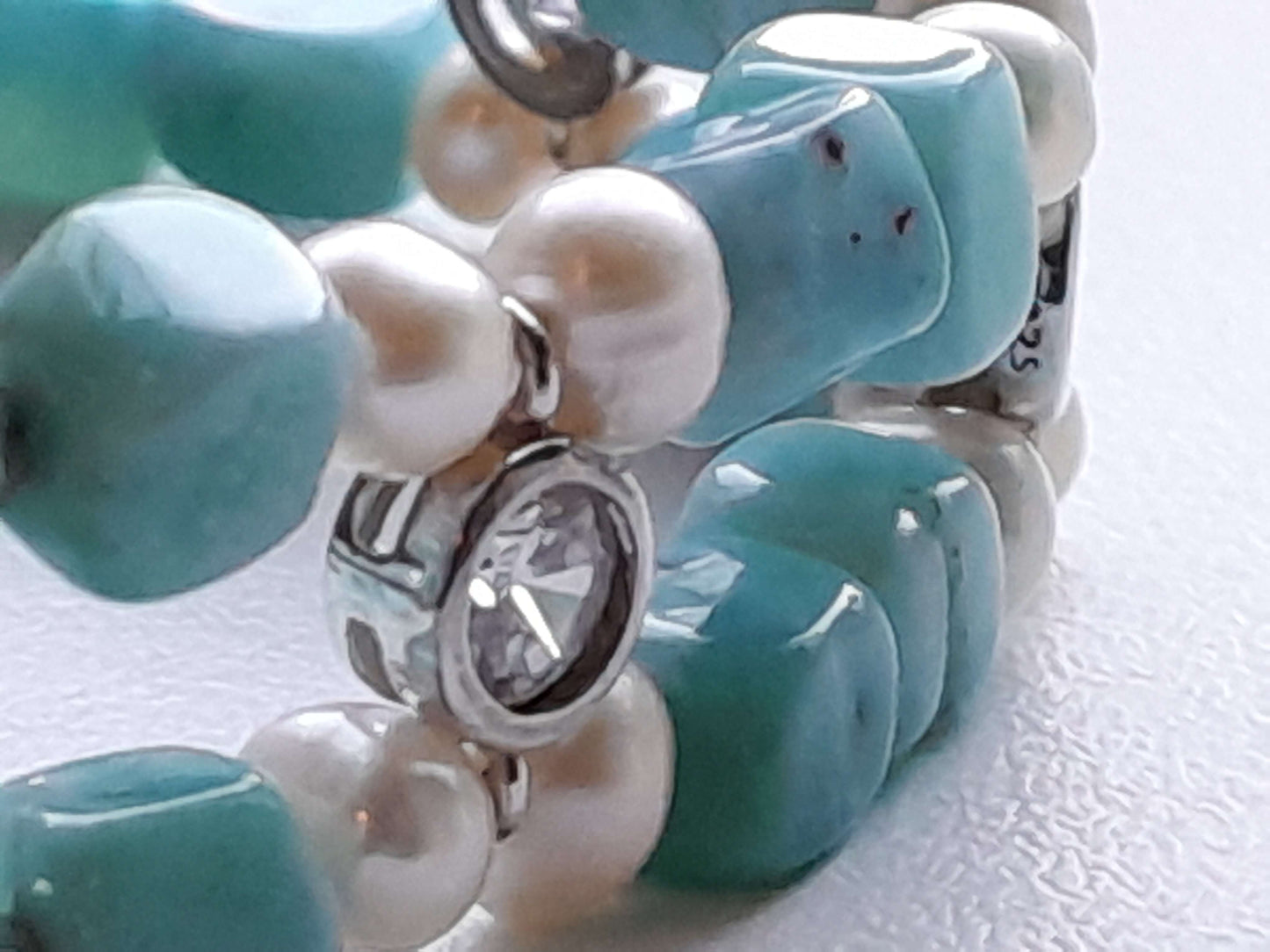 Larimar Bracelet in 925 silver with Zircon and freshwater pearl (16cm) |