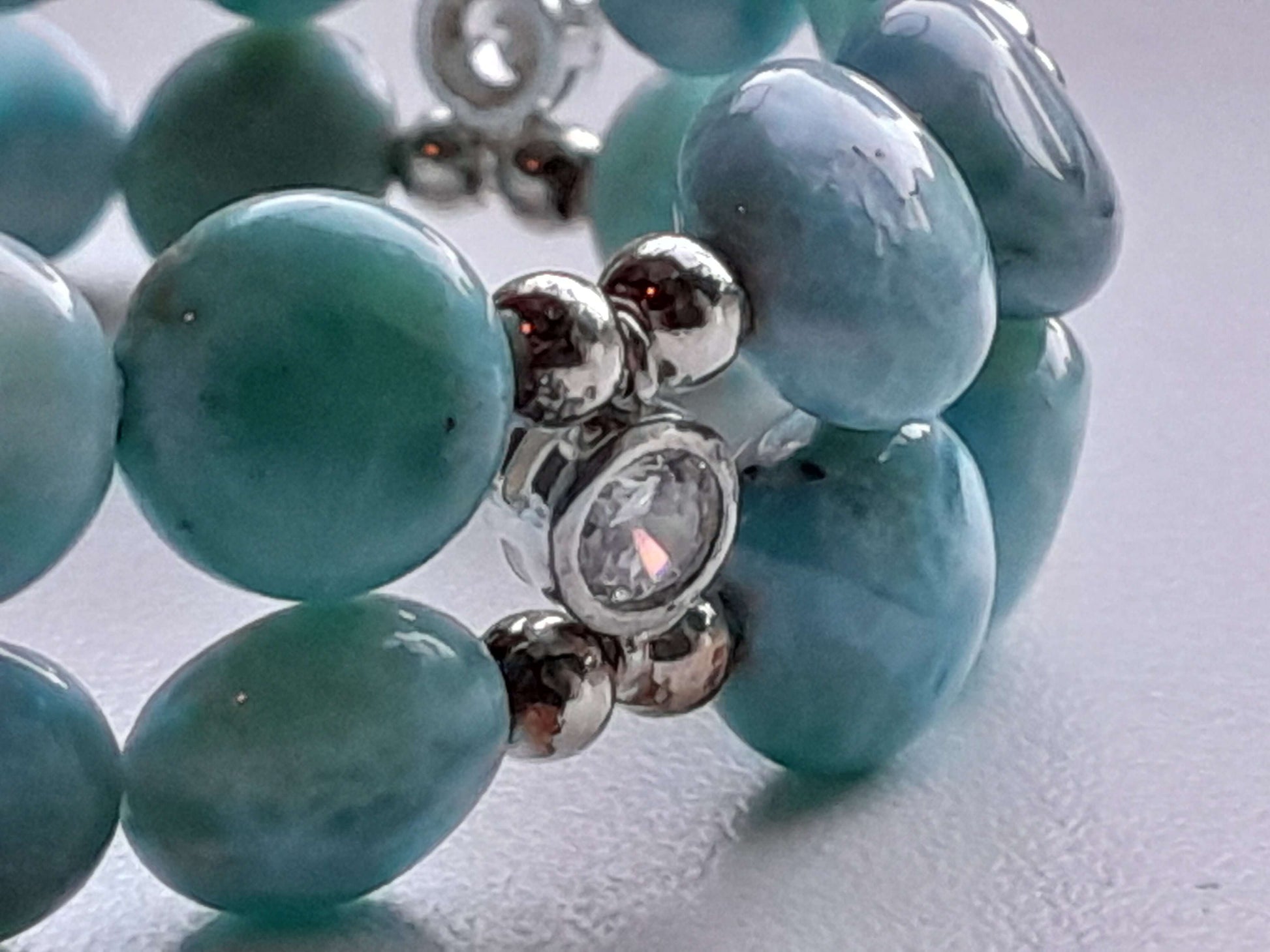 Larimar Coin Bracelet 925 sterling silver with zirconia (17cm) |