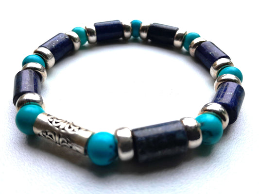 Bracelet 925 sterling silver with Turquoise and Lapis Lazuli. (up to 18.5cm) |