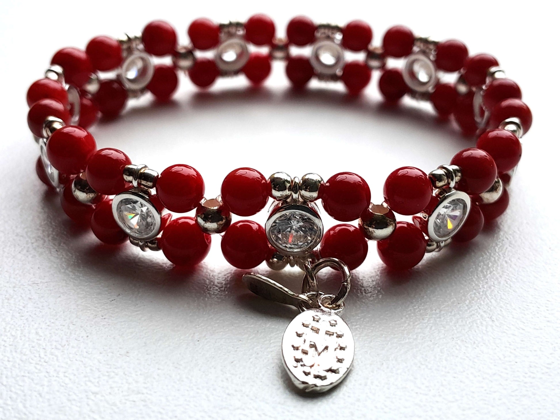 Coral Bracelet 4mm with 925 Sterling Silver (15-16cm) |