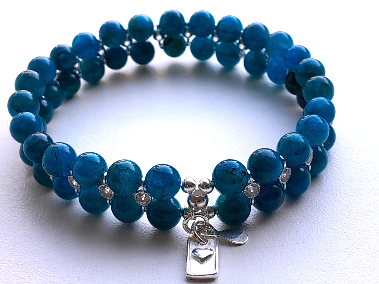 Double braded Apatite stone bracelet in 925 sterling silver (17,5-18,5cm)   (25)