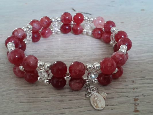 Agate wine-red (8mm) bracelet in 925 sterling silver (16.5-17.5) (2)