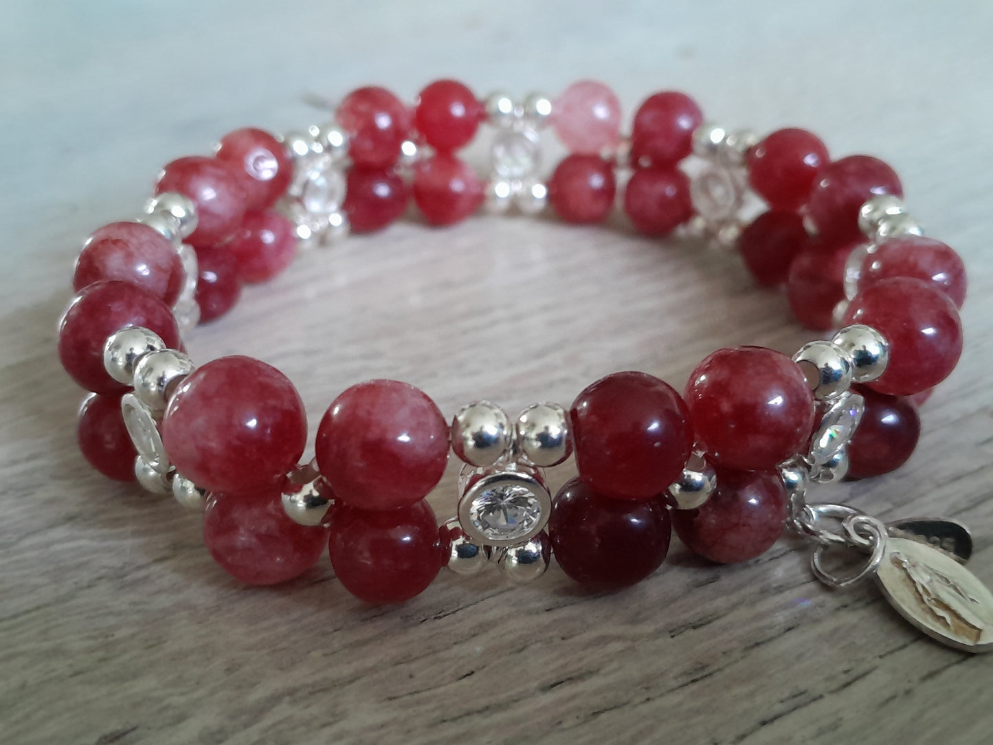 Agate wine-red (8mm) bracelet in 925 sterling silver (16.5-17.5) (2)