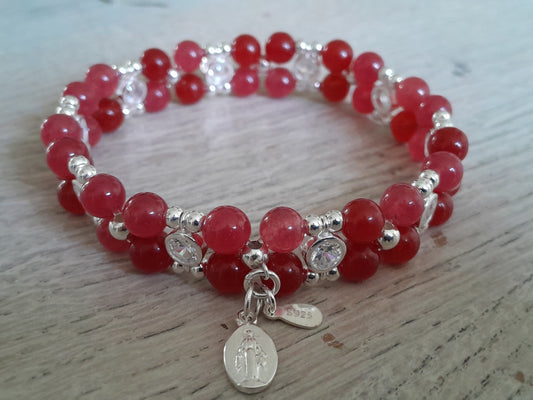 Agate wine-red (6mm) bracelet in 925 sterling silver (16.5-17.5cm)  (3)