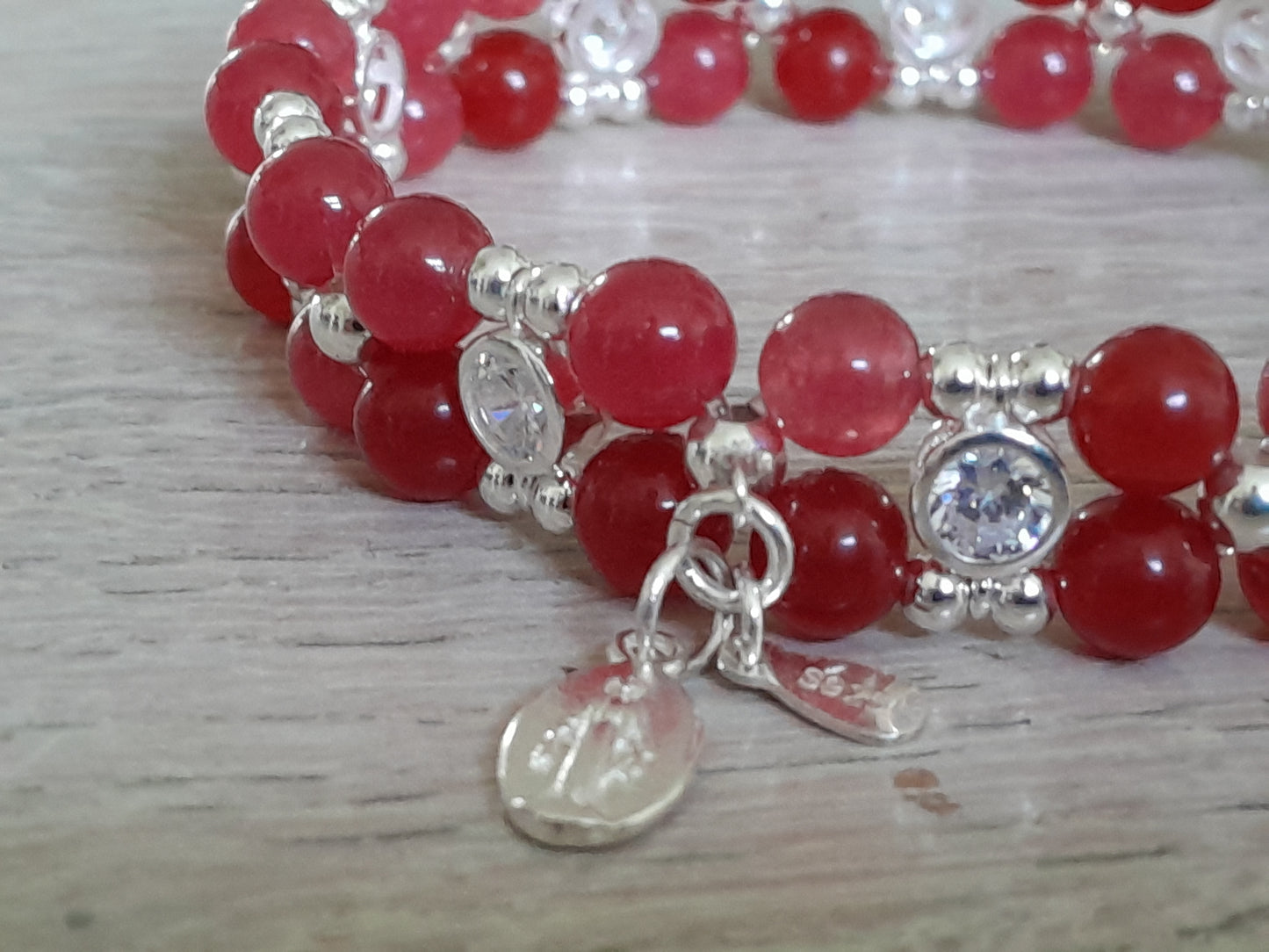 Agate wine-red (6mm) bracelet in 925 sterling silver (16.5-17.5cm)  (3)