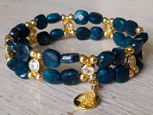 Apatite Bracelet in faceted squares - Gold plated 925 silver (18-19cm)    (4)