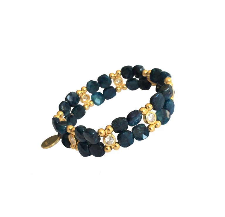 Apatite Bracelet in faceted squares - Gold plated 925 silver (16-17cm) (5)