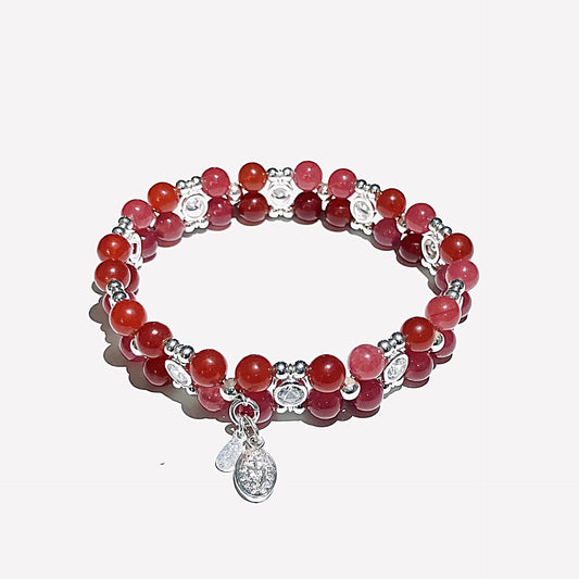 Cherry Quartz (6mm) bracelet in 925 sterling silver (16.5-17.5cm)  (3)