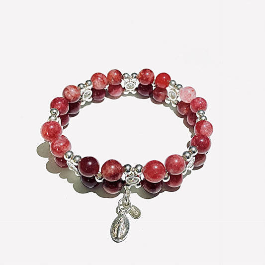 Cherry Quartz (8mm) bracelet in 925 sterling silver (16.5-17.5) (2)