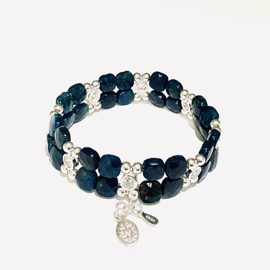 Apatite Bracelet in faceted squares - silver (16-17cm) (6)
