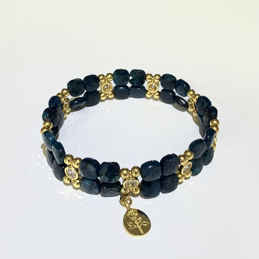 Apatite Bracelet in faceted squares - Gold plated 925 silver (18-19cm)    (4)