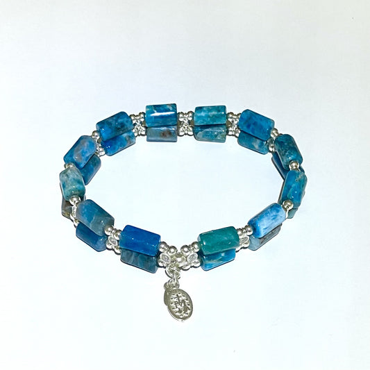 Apatite tube bracelet in 925 sterling silver (17-18cm) (10)
