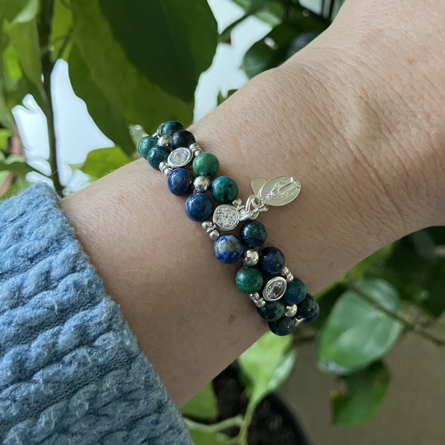 Chrysocolla Bracelet and 925 sterling silver (16-17cm)  (55)