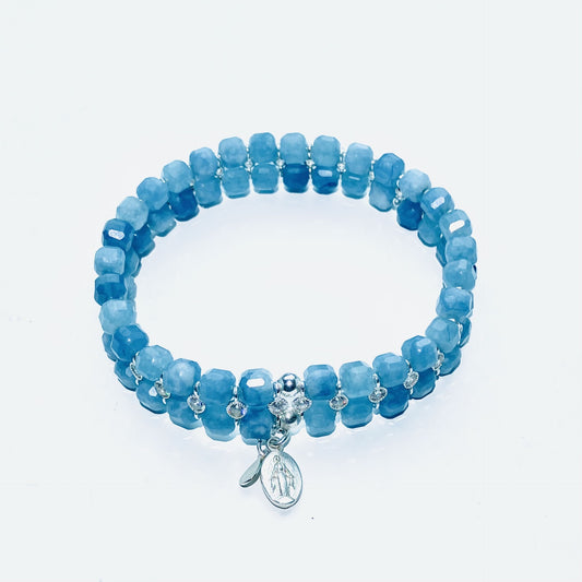 Chalcedony Blue Bracelet 925 sterling silver-14 kt gold plated (16-17cm)  (105)